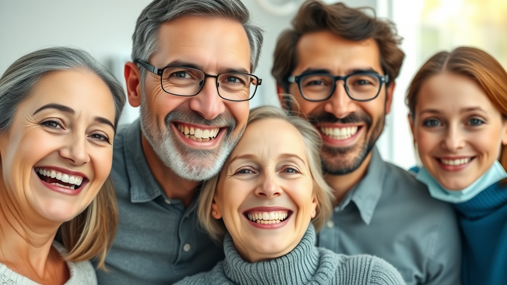 Healthy smiles of family in dental office highlight benefits of family dentist