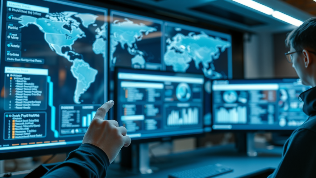 AI system auto-updating business listings and business info for local seo in a high-tech office