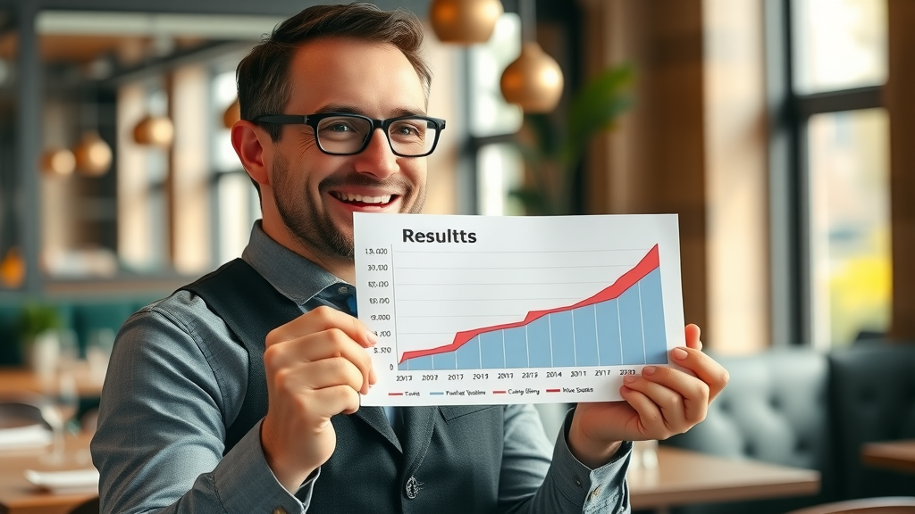 restaurant manager showing results of email campaign with increased bookings